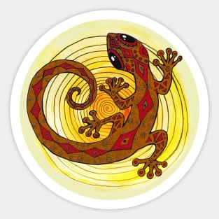 Gold Gecko Lizard in a Sun Spiral Sticker